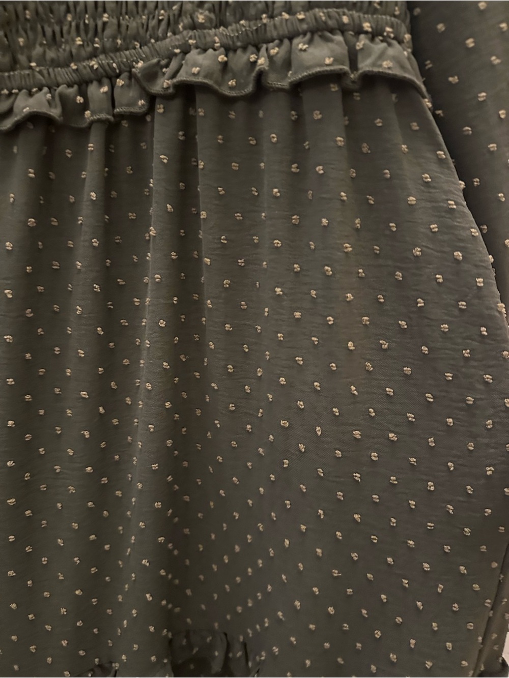 Olive Green Long Sleeve Maxi Dress - Smocked Bodice - Picture 6 of 7
